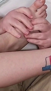 A Blonde with Big Tits Is Stroking His Tiny Dick