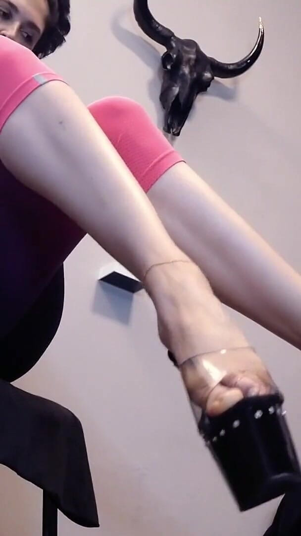 Worship of the Goddess in a Full Fitness Outfit and High-heeled Platform Shoes Ita (Rebecca Diamante erotic femdom)