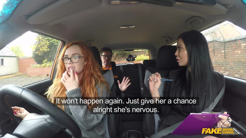 Fake Driving School: Fake Driving School - Gorgeous Redhead Ella Hughes Begs Examiner for...