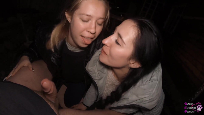 YSP Studio: FFM Threesome Sucking on the Backyard - Outdoor Double Blowjob - Oral...