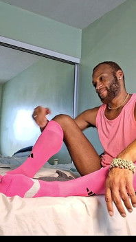 Hot Jerk in Purple Shorts and Pink Socks