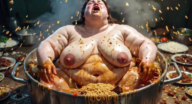 YOUR BEST FANTASY: Massive SSBBW Naked Eating Food Like Crazy - Hairy Pussy Exposed
