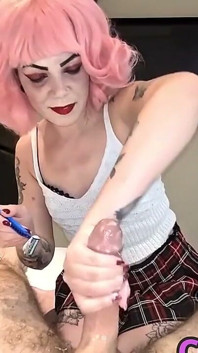 Brazilian Cosplay Slut Sucks messy and shaves cock
