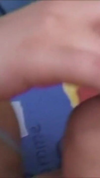 She rubs his hairy pussy and then cum on it
