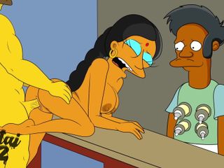 Hentai ZZZ: The Simpsons - Manjula की Flanders द्वारा चुदाई होती है जबकि apu देखता है