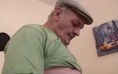 Horny bitch sucks old perverts cock