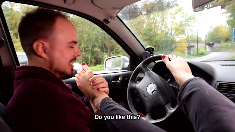 Czech Soles - foot fetish content: Her big smelly feet in car are a turn on