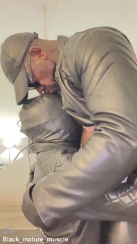 Interracial Leather Muscle Tit & Cock Play