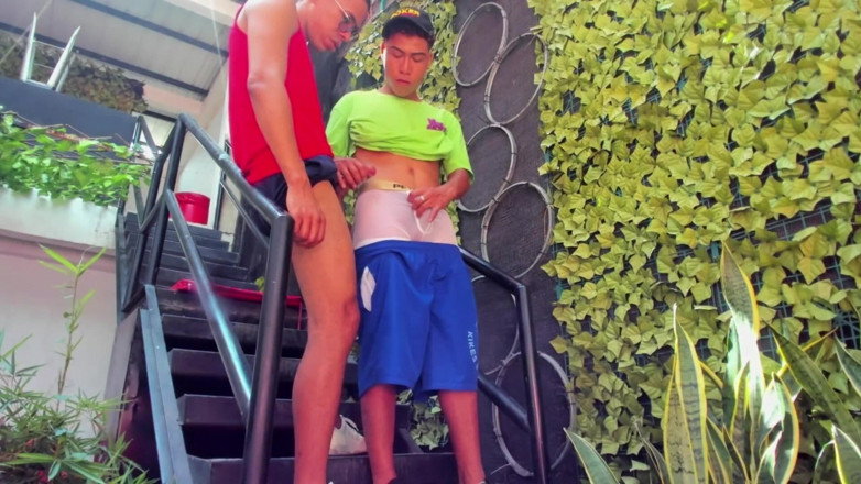 Tomas Styl: Gay Couple Masturbates on Some Stairs Secretly