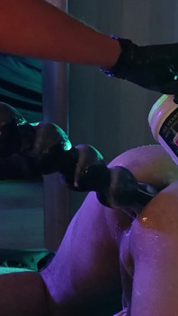 Glow Fisting 3 Extreme Massive Dildo Pegging Adelina Noir Pegging Fistdude with a Massive Dildo