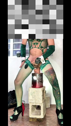 Cute Green Stocking Shemale Outdoor Exhibition Jumping Insight Dildo Anal thumbnail