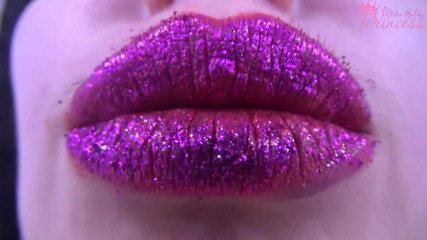 Goddess Misha Goldy: Glittery purple lipstick tease
