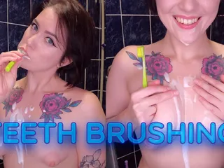 Stacy Moon: Topless teeth brushing