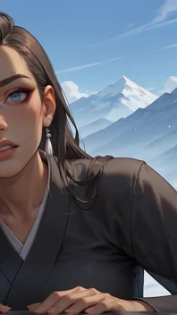 Une séductrice se couche sensuellement sur la neige dans un sanctuaire japonais, le lait éjacule sur son corps, avec pour toile de fond le mont Fuji, Cherry Blossoms et portes Torii