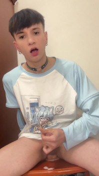 Blue Femboy Having Fun with New Toy