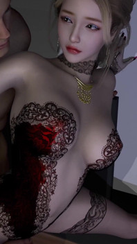 3d linda nena con lencería sexy sentada en la gran polla