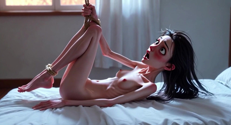 YOUR BEST FANTASY: Super Skinny Desperate Girl Tied up - Intense Bondage Struggle