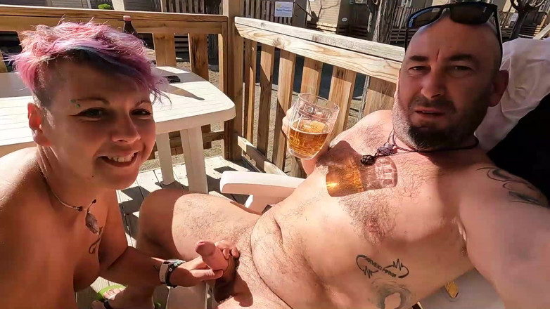 bekycarril: Outdoor Blowjob in a Camping on the Terrace While Sipping