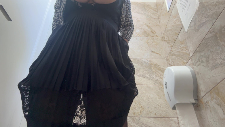 Step Mommy: Horny Sexy Stepmom Rubs Her Pussy in Public Toilet