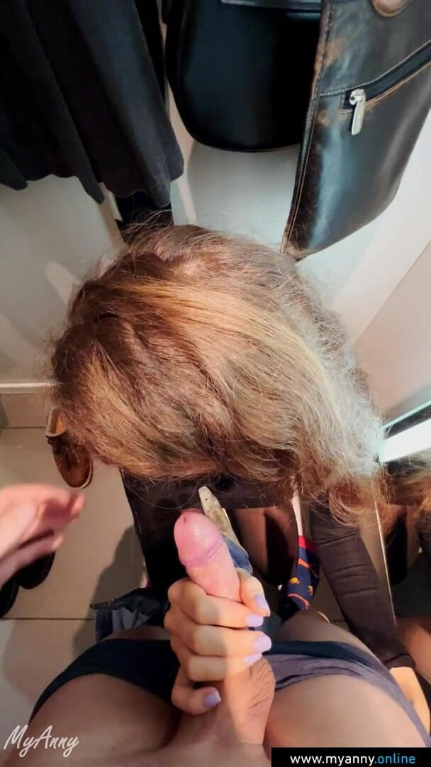 MyAnny: Risky blowjob and facial in a store fitting room