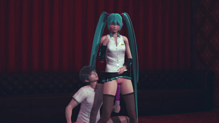 Waifu club 3D: Miku berkongkek dengan alat penggetar sehingga dia pancut