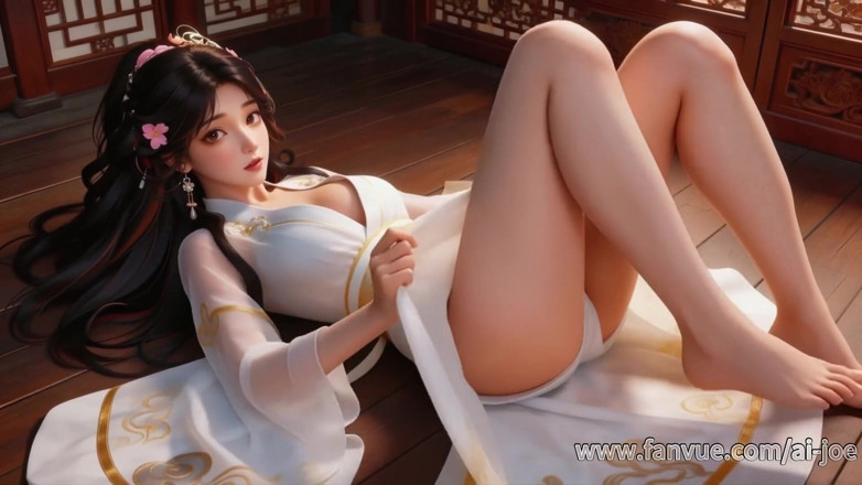 AI-JOE: Una chica china en traje antiguo, mejor mamada, 3p, y estimulación...