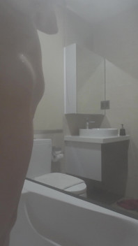 Playing with My Big Thick Cock as I Watch My Step Sister Shower