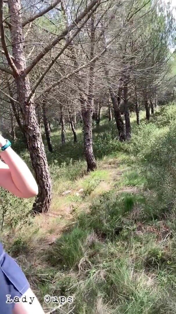 Lady Oups: Lady Oups leash, collar and ball gag in forest