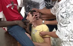 White gay gets his ass destroyed in dirty gangbang after sucking huge black cocks