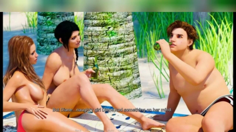 3DXXXTEEN2 Cartoon: Anna și Diane împart o pulă Ciudat la plajă. Sex cu desene...