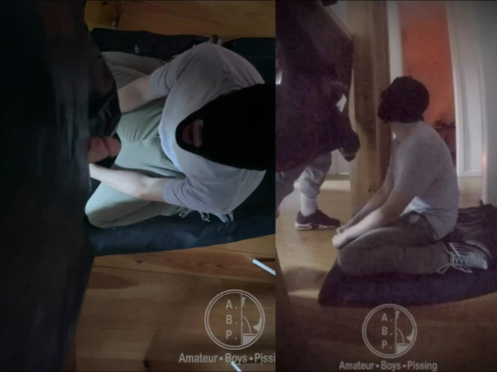 AmateurBoysPissing: Amatérský chlapec nařídil klečet, se zavázanýma očima a naštvaný do...