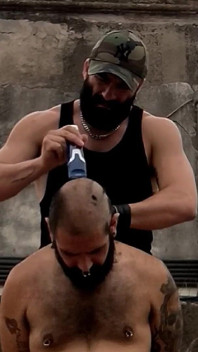 The Bearded Master Has a Hairy Pig Slave and Shaves Its Head.