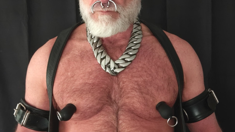 MusclesCigarsFFPig: Tit Pig Smoking His Pipe While Playing with Tits and...