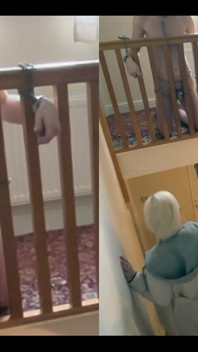 Left My Chastity Sub Chained Naked to the Bannister Upstairs on His Knees While I Went Out for a Coffee with the Girls.