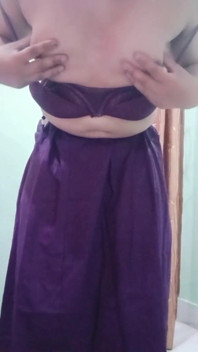 Indian Crossdresser Gaurisissy Feeling Horny in Purple Saree Looking and Fucking Like a Housewife