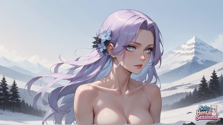 Solo Hentai Sessions: 스노위 마운틴 커피 브레이크: 보라색 머리 솔로 여신