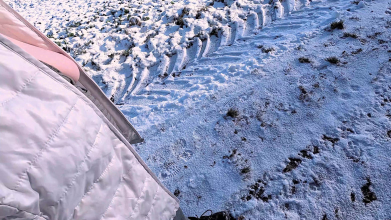 Bouncy Tits Action: Topless Hiking in the Snow Getting Slapped