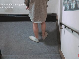 TattedBootyAb: Risicovol neuken buiten hoteltrap - werd betrapt omg!!! Femboy netkousen