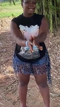 African Ebony Sexy Black Girl Dances in Public with Laughter