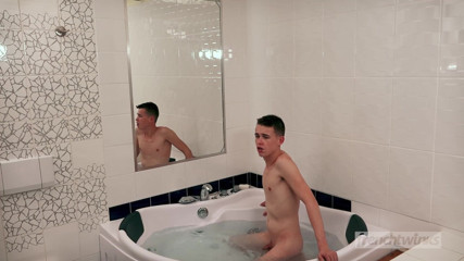 French twinks: Young twink surprised jacking off in the bath