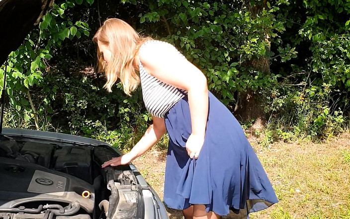 Cheating Cumsluts: コンドームが取り除かれたドイツ人ふしだらな女は、車が故障したときに生ハメで使用され、犯された