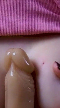 Topless Teen Teases You Playing with Dildo Close to Camera