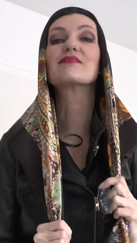 Satin Headscarf Fashion Show, Satin Headscarf and Leather Jacket, JOI Lady Victoria Valente