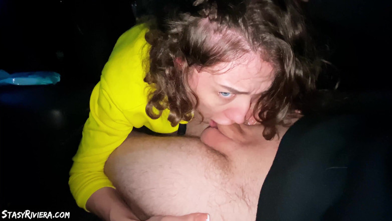 Stasy Riviera: Hot brunette deepthroats cock lover in a car - oral creampie