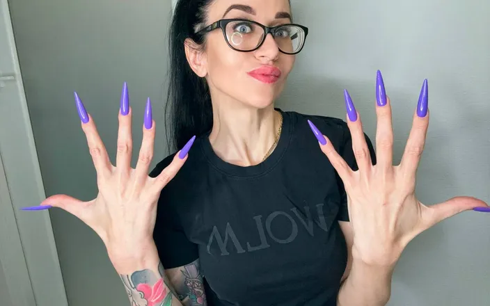 Julia domaina: Finger Snapping and Sucking Fingers with Long Purple Nails, Glasses...