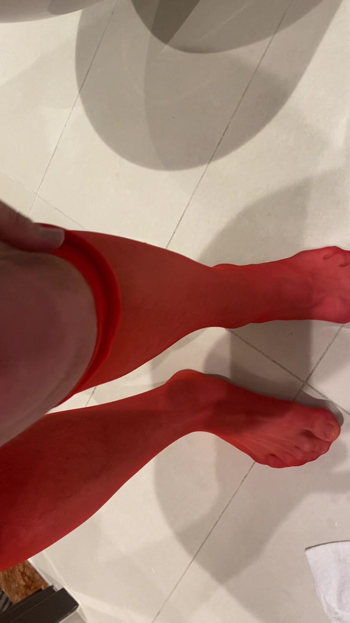 FlowingSpring247: Red Latex Stockings Dildo Masturbation