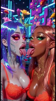 Divertidas lesbianas lengua y beso fetiche, animación ai