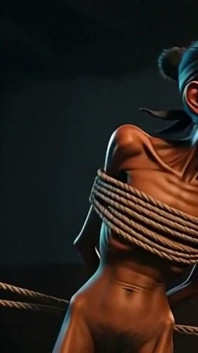 Frágil menina africana amarrada - desperate &desejo de pau profundo dentro