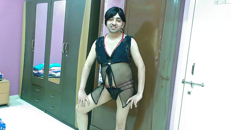 Cute & Nude Crossdresser: Sexy sissy crossdresser femboy Sweet Lollipop in a sexy black...