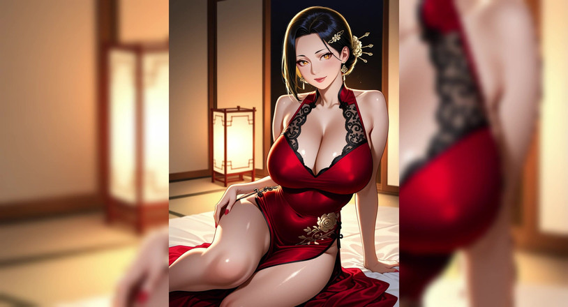AI Porn: Red Dress Seductive Waifu